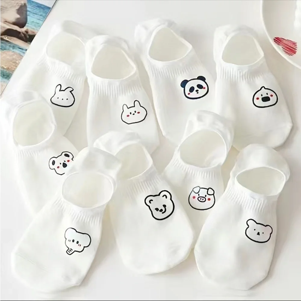 Women's White Socks Hosiery 10 Pairs Cute Print Soft Lightweight Low Cut Ankle